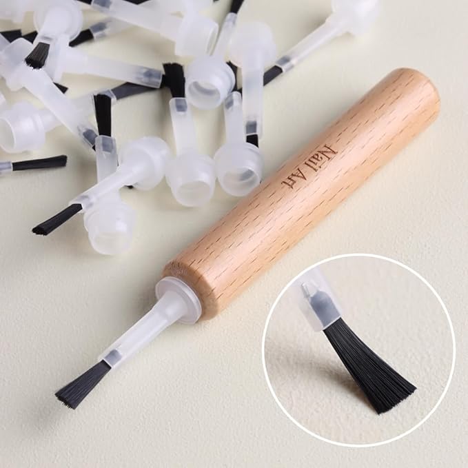 50 Pcs Replacement Nail Polish Brush Kit, Disposable Nail Art Brush with Dual-Ended Wooden Handle Dip Powder Liquid Replacement Brushes Soft Bristles Brush for Home DIY Salon Use