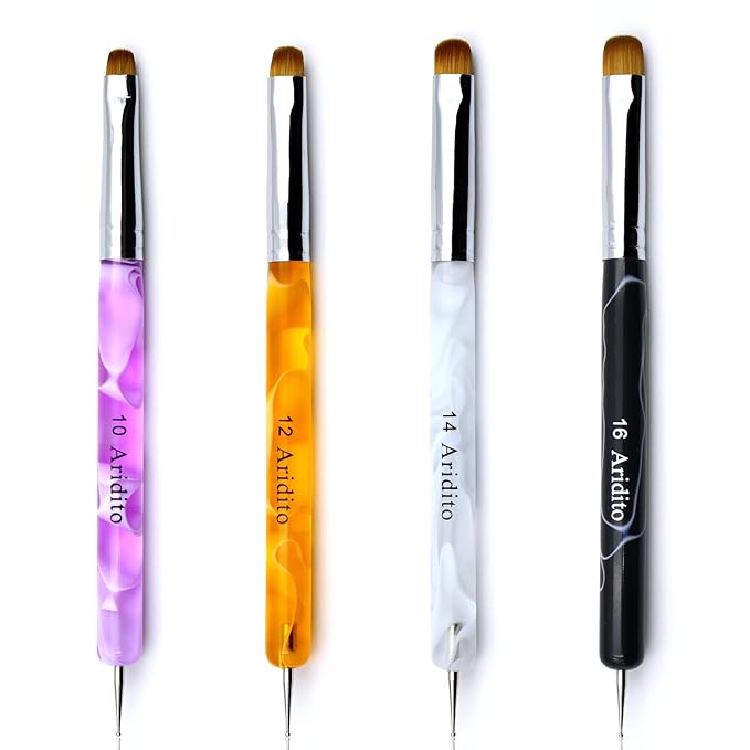 4pcs Premium French Nail Art Brush & Dotting Tool - Professional Manicure Tool For Detailed Designs.(pink#10, Orange#12, White#14, Black#16)