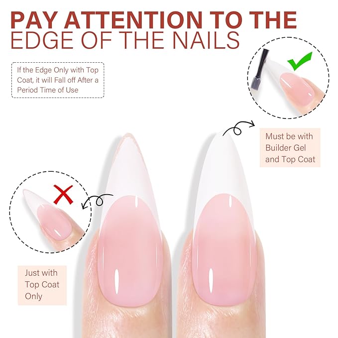 AILLSA French Gel Nail Tips, 180 Pcs French Tip Press On Nails Long Almond Pink, Pre-Applied Primer & Base Coat, No Need File, Soft Long Stiletto Nail Tips, Fake Nails for Women Gift 15 Sizes