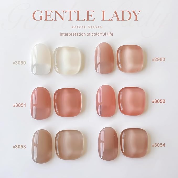 GAOY 16ml 6 Colors Sheer Nude Pink Gel Nail Polish Set, Jelly Translucent Pale Rose Dusty Apricot Light Cinnamon Gel Polish Kit, UV Light Cure for Nail Art DIY and Salon, Gentle Lady