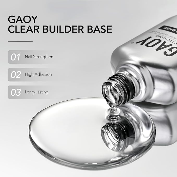 GAOY 16ml Clear Builder Base for Gel Polish, Rubber Base Gel, Nail Strengthener for Natural Nails, Long Lasting UV Light Cure