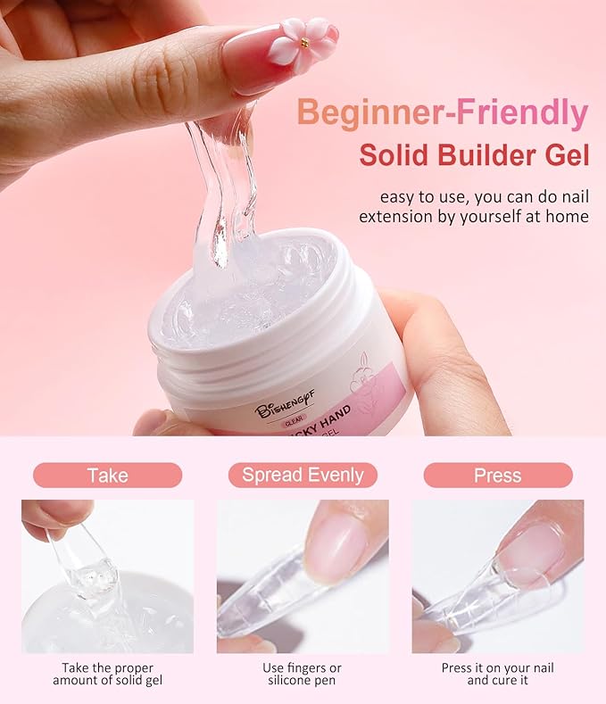 100% 4-in-1 Solid Builder Gel for Nails and Gold Chrome BISHENGYF:【No.1 Upgrade Non-Sticky Hand】3D Gel Nail Art with Glitter Silver Gold Chrome Powder Clear 3D Hard Sculpting&Extension for DIY