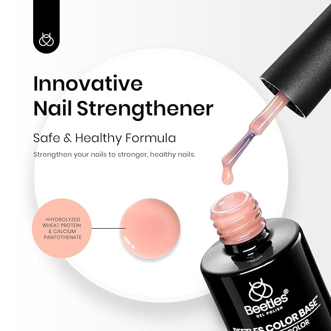Beetles Nude Color Base Gel Nail Polish, 15ml Rubber Base 5 in 1 Neutral Brown Clear French Tip Color Gel Polish Nail Strengthener Soak Off U V LED Lamp Cure Manicure Design DIY at Home