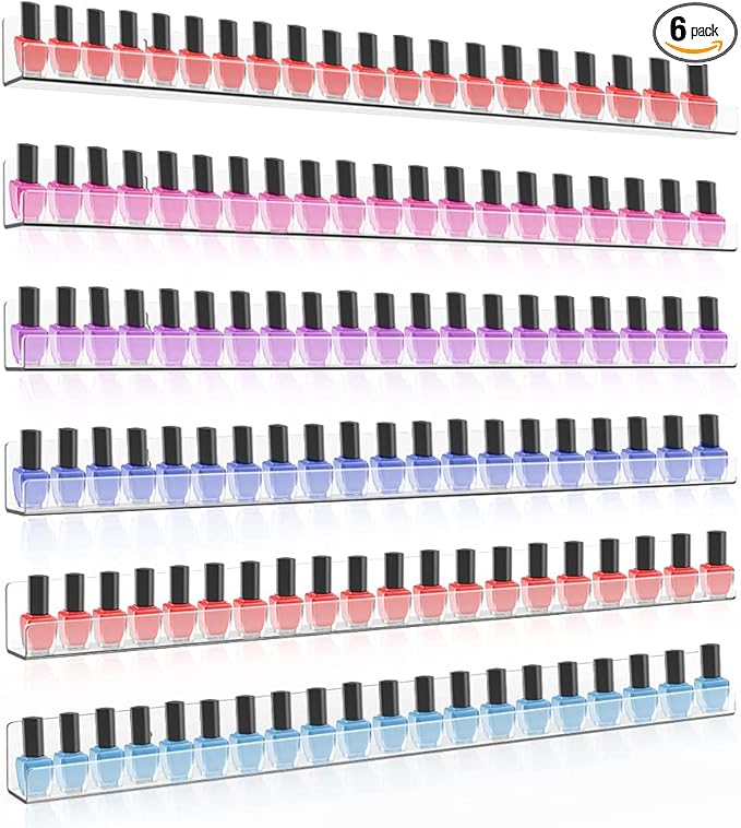 24 Inches Acrylic Nail Polish Rack for Wall, Clear Nail Polish Organizer Wall Mounted for 150 Bottles, 6 Pack