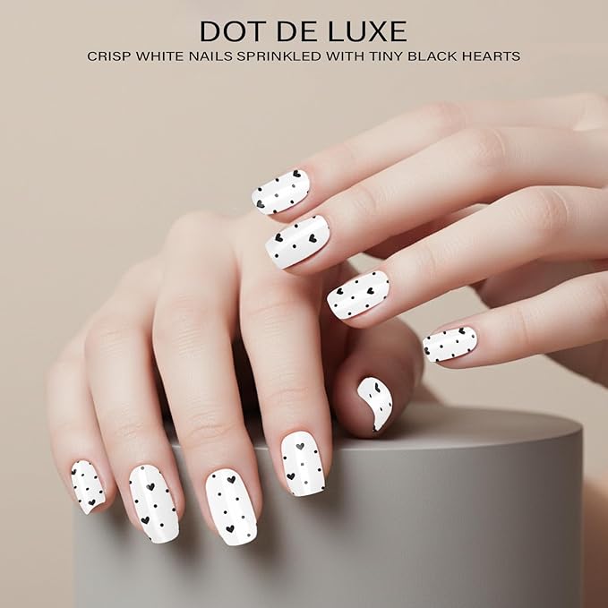 Semi Cured Gel Nail Strips with 30 Pieces - UV Gel Stickers, Manicure Kit, Easy Application Wraps Includes Prep Pads, Nail File, Wooden Stick - UV Light Required (Dot de Luxe)