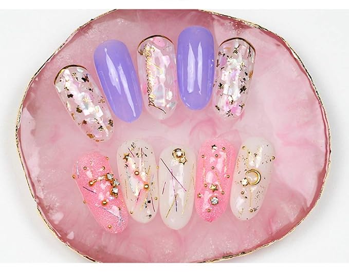 AKOAK 1 Pack Natural Resin Agate Phnom Penh Nail Glue Palette Crystal Edge Shooting Props Toning Works Display Board Tool (Light Pink)