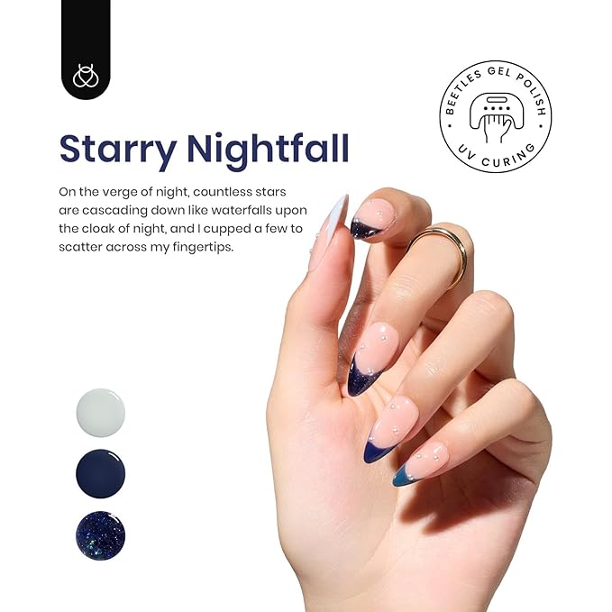 Beetles Blue Gel Polish Set - Glitter Dark Navy Blue Sliver Gel Nail Polish, 6 Colors Soak off Nail Uv Lamp Manicure Gift for Women