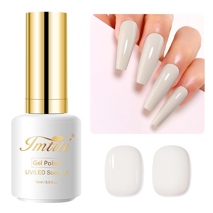 Imtiti Nude Gel Nail Polish, 0.5 Fl Oz Soy Milky White Gel Polish Soak Off LED UV Spring Summer DIY Nail Art Starter Manicure Salon