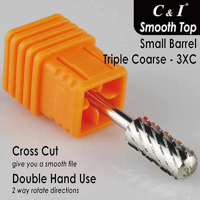 C & I Small Barrel Smooth Top Nail Drill Bit, Safety Round Top, Professional Electric File for Manicure Drill Machine, Remove Nail Gels, Acrylics, 3/32” (Triple Coarse – 3XC)