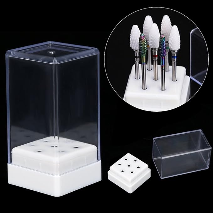 7 Holes Nail Drill Heads Bits Holder Organizer Box Container for Nail Grinding Heads Display