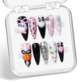 Handmade Press on Nails 3D Bow Pearl Art Desigen False Nails Reusable ABS Material Fake Nail Halloween Cartoon Little Ghost & Pumpkin Designs Cute Halloween Thicked Stick on Nails for Women (Size S)
