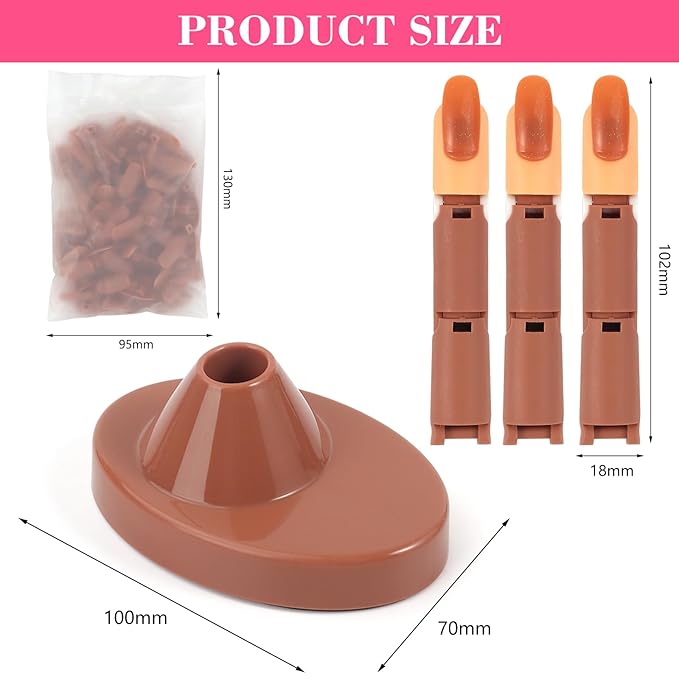 Adjustable Fake Mannequin Fingers - 3PCS Training Set With Acrylic Base and 100PCS Brown Nail Tips - Movable & Flexible For Nail Art Practice