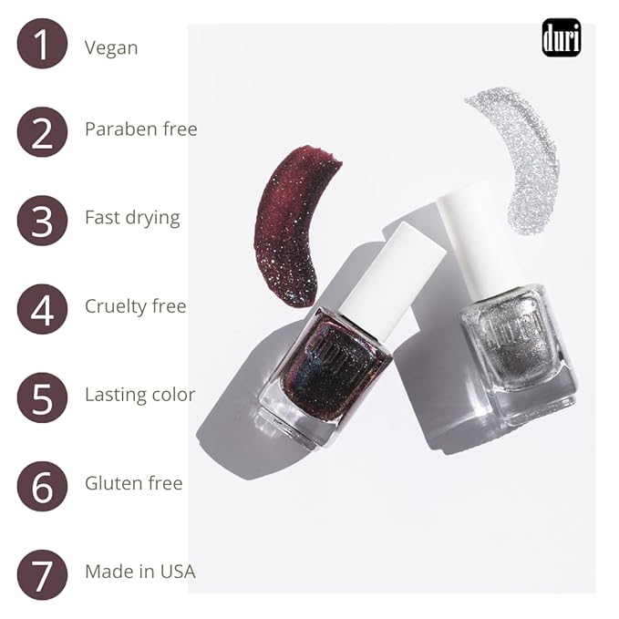 duri 536 Celebrity Scandal Nail Polish, Frosted Metallic Silver, Full Coverage, Fast Drying, Glossy, Lasting, 0.45 Fl Oz