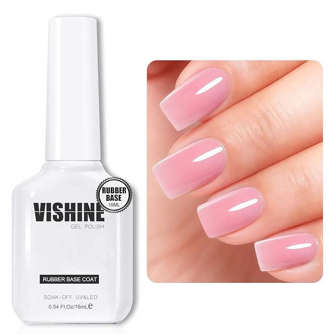 Vishine 16ml Bubble Pink Rubber Base Builder Gel, 6 in 1 Rubber Base Gel Polish For Nail Thickening, LED Nail Lamp Cured Nail Strengthener Extension Color Base Gel In A Bottle R067