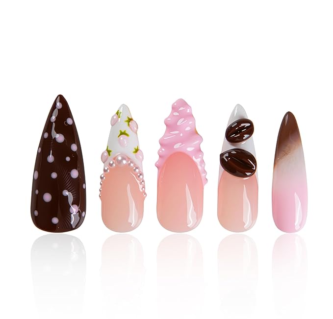 LOVFUL Short French Tip Press on Nails Cocoa Treat| Handmade Acrylic Press ons| Reusable Fake False Nails | Stiletto Classic Regular 1.3in | H737-M