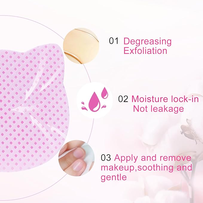 MEKK Lint Free Nail Wipes, 400PCS Pink Cat Shape Nail Polish Remover Wipes, Soft Non-Woven Fabric, Super Absorbent, Cleaning Pad Cloth for Lash Extension & Nail Polish Bottle
