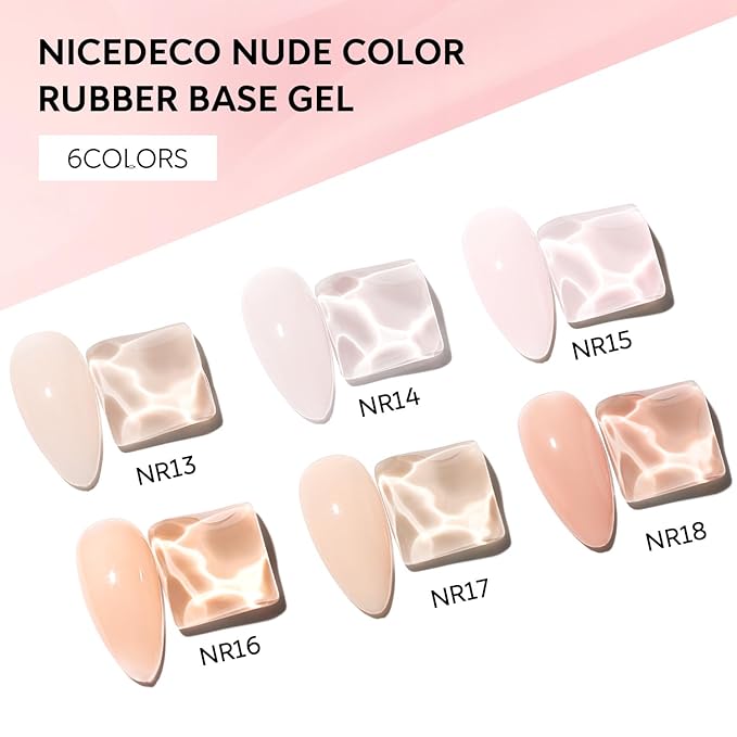 Nicedeco Hema Free Rubber Base Gel Polish for Nails 6 Pcs Cruelty Free Vegan Rubber Gel Nail Strengthener Nude Pink Nail Gel Polish Set 35