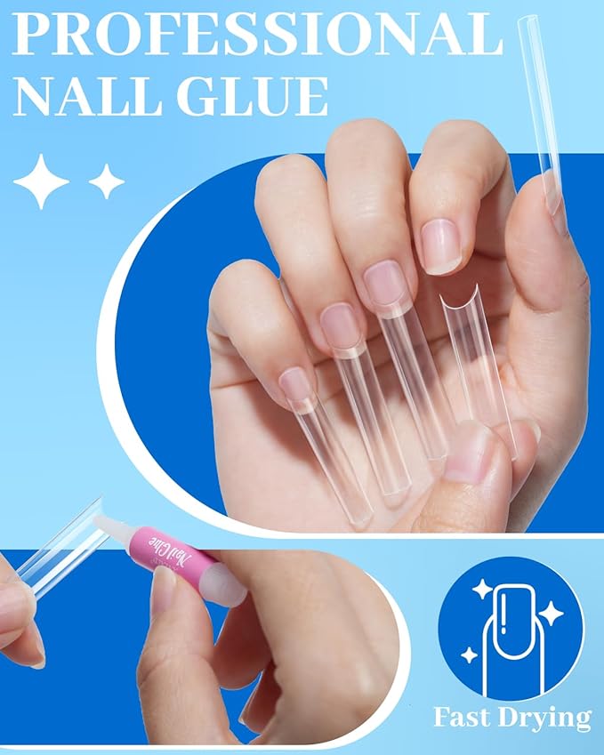 MORGLES Clear Tapered Square Nail Tips, 240 Pcs XXL Extra Long Straight C Curve Nail Tips 12 Sizes Half Cover French Clear for Acrylic Home DIY with Box