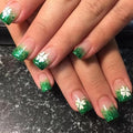 St. Patrick's Press on Nails Clover Short Square Fake Nails Green French Tip False Nails Green Glitter Acrylic Nails Nude Pink Stick on Nails St. Patrick's Glue on Nails for Women