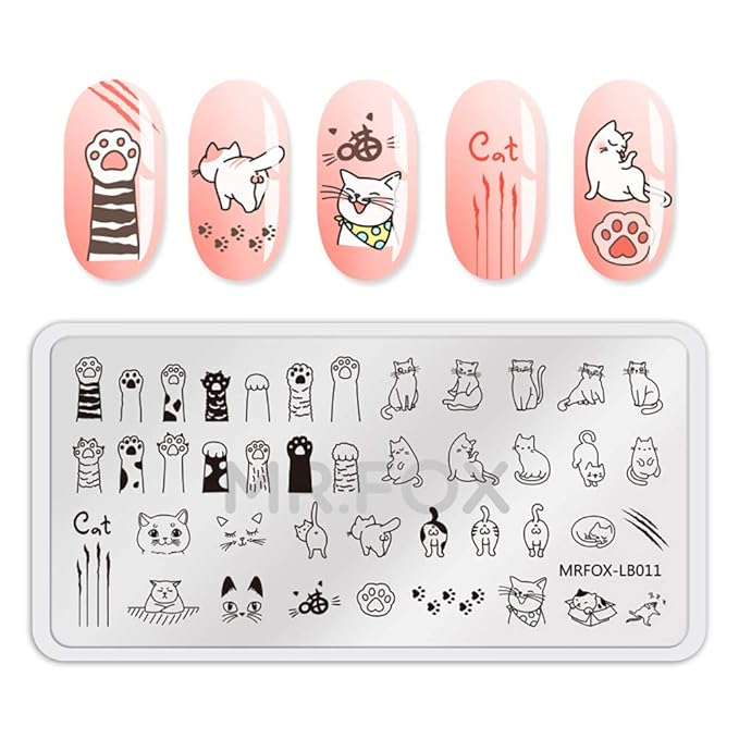 MR.FOX 5 pcs Nail Printing Board Set a Variety of cat Claws Kittens Puppies Unicorns and Other Patterns Art DIY Stamping templates