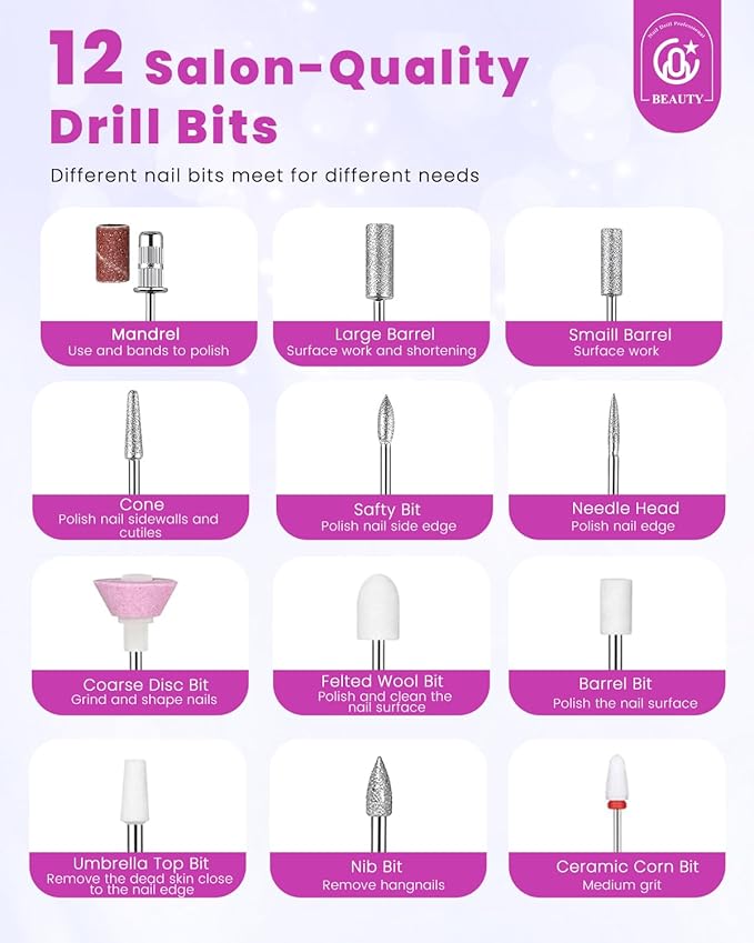 CozyZen Cordless Electric Nail Drill, 45000 RPM Rechargeable Diamond E-File, Portable & Low Noise for Acrylic/Gel Nails, Manicure & Pedicure - Professional & Home Use