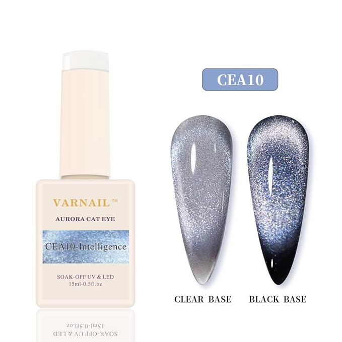 VARNAIL Aurora Cat Eye Gel Polish Set 6 Colors, 15ML Glitter 9D Clear Base Cat Eye Gel Polish with Magnet, Salon Quality Magnetic Soak off UV Gel Nail Polish Set