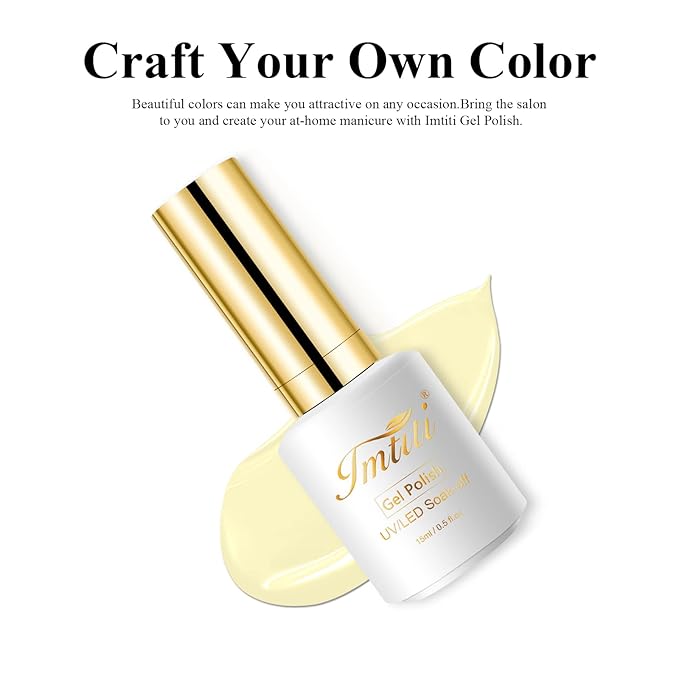 Imtiti Pastel Gel Nail Polish, 0.5 Fl Oz Creme Light Yellow Gel Polish Soak Off LED U V Nail Gel Polish Neutral Spring Summer Easter Gel Nail Polish DIY Nail Art Starter Manicure Salon Gel Nail Kit