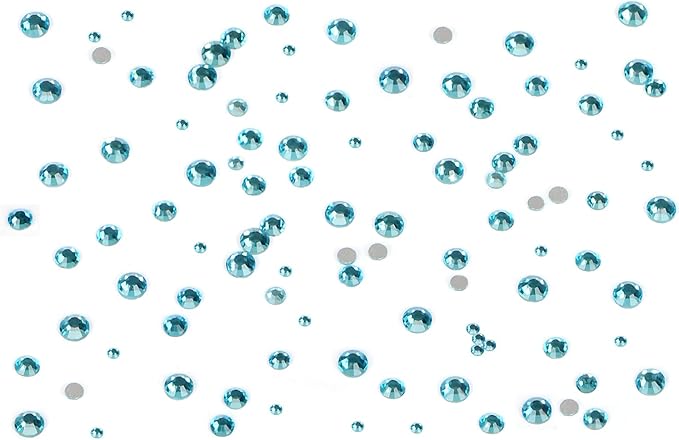 Bymitel 7200 Pieces 6 Mixed Sizes Glue Fix on Glass Rhinestones Round Crystal Gems Flatback for DIY Jewelry Making with one Picking Pen(6-Sizes 7200PCS, Aquamarine)