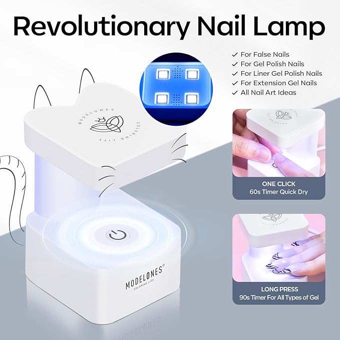 modelones X Nail Gel Kit Short Coffin, Upgrade 510Pcs Fake Nails 15Sizes, 9-in-One Glue Prep Dehydrator & Mini U V Light Clipper, Pre-shaped Half Matte Press on Short Coffin Tips for DIY Salon