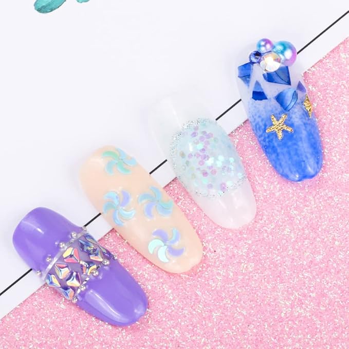 Nail Art Iridescent Mermaid Pink Flakes Ultra-Thin Colorful Glitter Srquin for Festival Cosmetic Face Hair Nail Craft Decoration 12 Design
