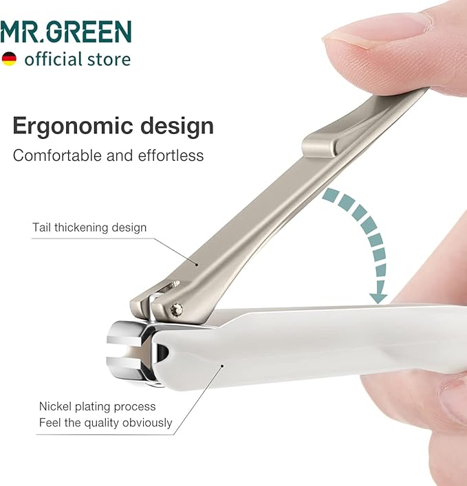 MR.GREEN Nail Clippers Anti Splash Fingernail Cutter Stainless Steel Manicure Tools Nail Scissors Detachable Design Nail Trimmer (L+Nano Glass File)