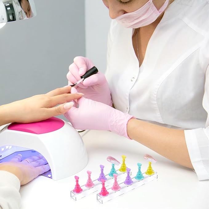JUSTOTRY 2 Sets Nail Painting Stand With Reusable Adhesive Putty Acrylic Nail Holder For Press On Nails Display Tools Kit Accessories Home DIY Salon