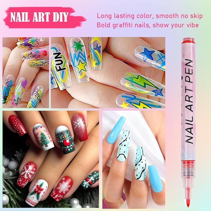12 Colors Nail Art Pens Set, 2026 New Nail Marker, 0.7mm Quick-Drying Waterproof Polish Pens with Dotting Liner,Nail Art Tools for Graffiti Dotting Drawing Painting Point Liner DIY (2 Set)