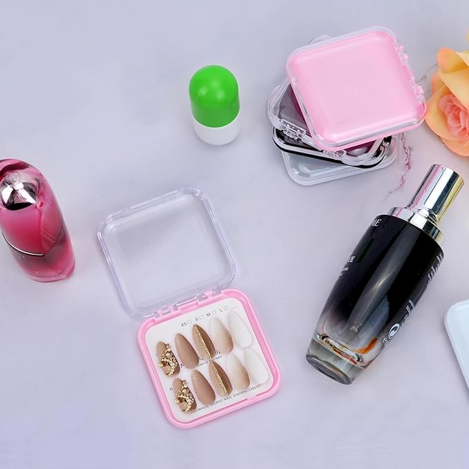 16 Pcs Press On Nails Storage Box, Press On Nail Packaging with 60 Pcs Adhesive Double Sided Tape and Cardstocks, Fake Nail Holder Nail Case for Nail Display Nail Salon Supplies Nail Art
