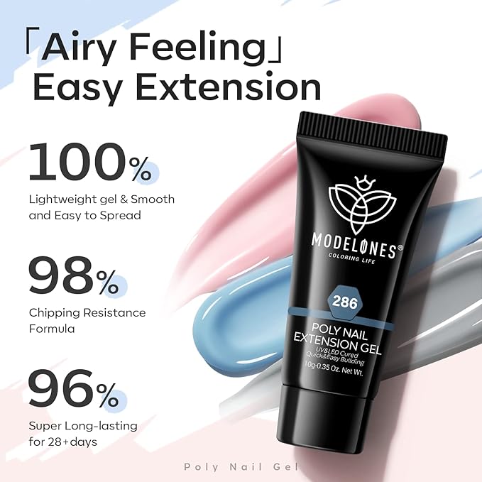 modelones Poly Extension Gel Kit 12 Colors Poly Nail Set All Seasons Colors Nude Pink Blue Glitter Builder Nail Gel French Manicure DIY Gifts for Women