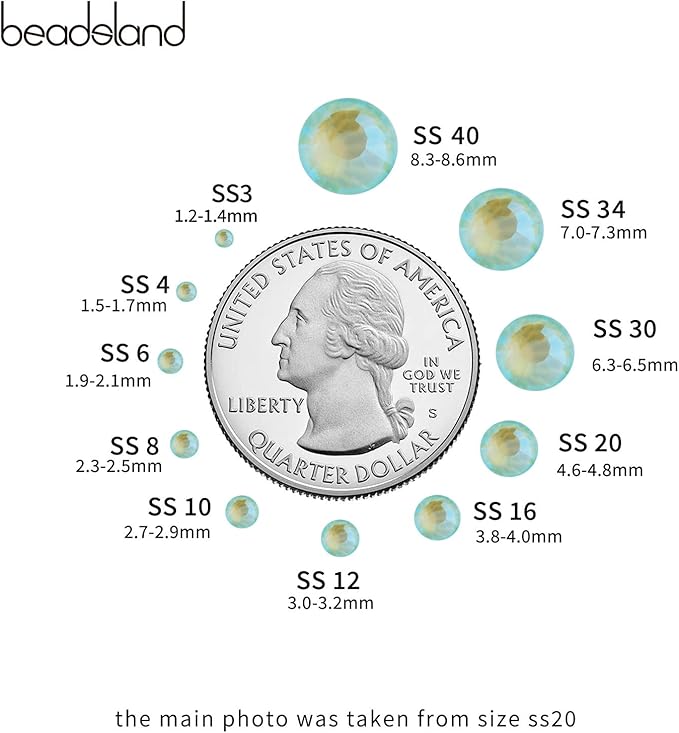 Beadsland 1440pcs Flat Back Crystal Rhinestones Round Gems for Nail Art and Craft Glue Fix, Luminous Mint, SS16,3.8-4.0mm