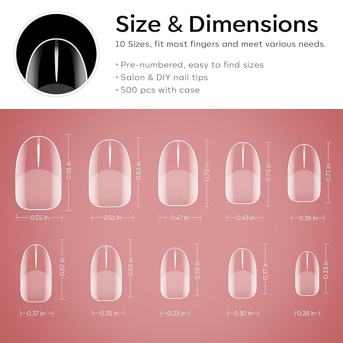 modelones 500PCS Extra Short Oval Round Nail Tips with 3PCS Nail Glue Gel
