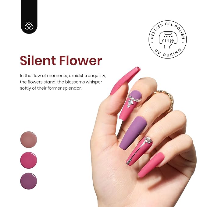 Beetles Gel Nail Polish Set Plum Burgundy Red Brown Glitter 6Pcs Gel Polish Kit Soak Off UV LED Nail Lamp Art Manicure Salon DIY Home Gifts for Women Silent Flower