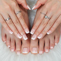 48Pcs White French Tips Press on Nails Nude Pink Press on Toenails Short Square Fake Toenails with Designs Full Cover Fake Nails Glossy Reusable Summer False Toenails for Women Girls DIY Manicure
