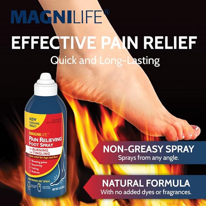 MagniLife Pain Relief Foot Spray, 3 oz, Pain Relief for Burning, Tingling or Sensitivity in Feet and Legs, No Alcohol Cooling Spray Moisturizes Dry, Cracked Heels