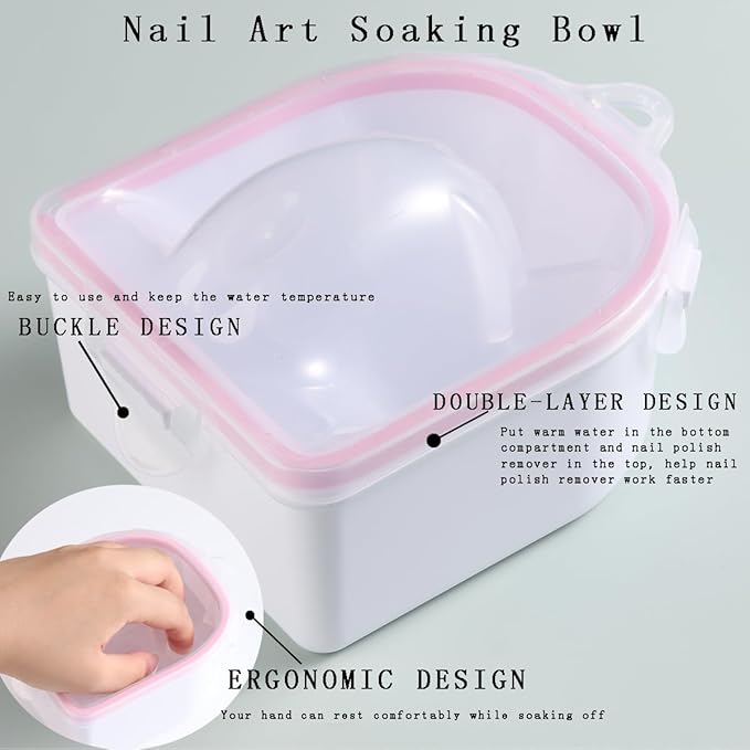 Nail Soaking Bowl, 1PCS Soak Off Gel Polish Dip Powder Remover Manicure Bowl for Hand with Stainless Steel Cuticle Peeler, Cuticle Pusher, Acetone for Acrylic Nail Supplies (Nail Polish Removers Kit1)