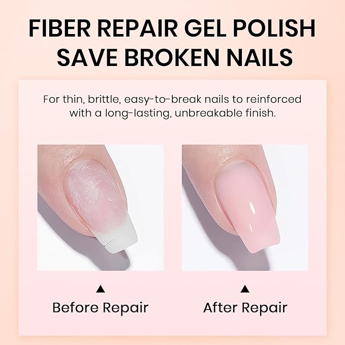 RARJSM Nude Sheer Pastel Purple Pink Fiber Glass Rubber Base Gel Nail Polish for Repair Broken Nails StrengthenerGel Base Coat Transparent Brush on Building Gel in a Bottle Curing Requires 15ml