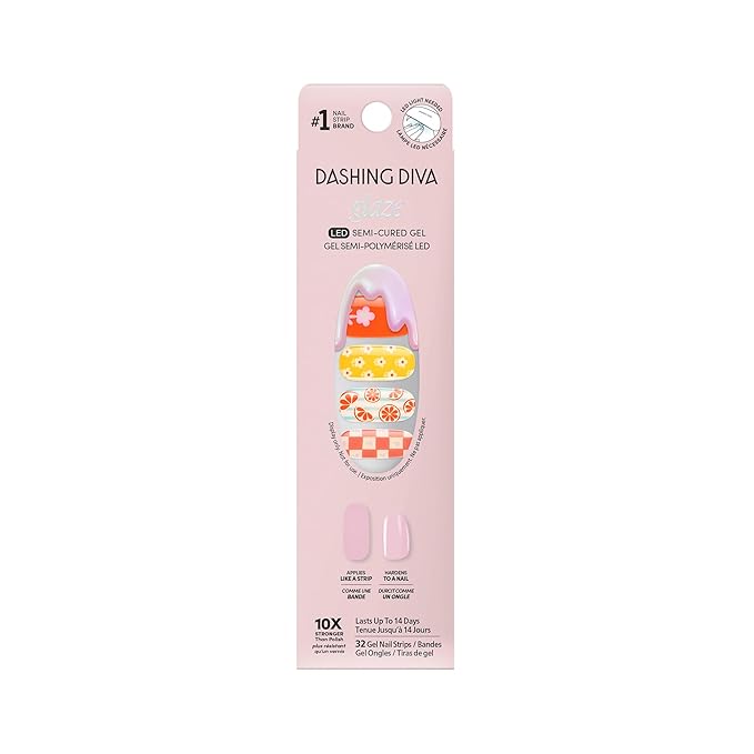 Dashing Diva Glaze Nail Strip Set - Buda-Zest - Long Lasting, Chip Resistant, Semi-Cured Gel Nail Strips - Summer Gel Set - 4-Piece Manicure Kit with 32 Strips
