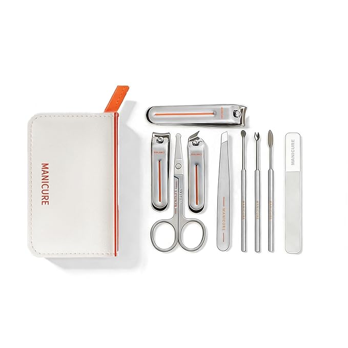 9-in-1 Manicure and Pedicure Kit for Men & Women, Travel Nail Clipper Set with Stainless Steel Tools & Glass Nail File, Portable Grooming Kit in PU Leather Case, Personal Care Gift