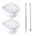 Nail Soaking Bowl, 2PCS Soak Off Gel Polish Dip Powder Remover Manicure Bowl with Triangle Cuticle Peeler and Stainless Steel Cuticle Pusher Nail Art Tool (Pink)