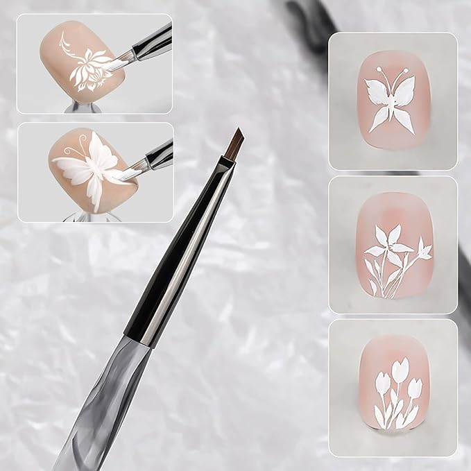 SILPECWEE Nail Brush for Drawing Petals and Butterflies, Acrylic Nail Art Paint Brushes Manicure Brush Nails Design Tool for Women Watercolor Paint & Oil Painting - Black Marble