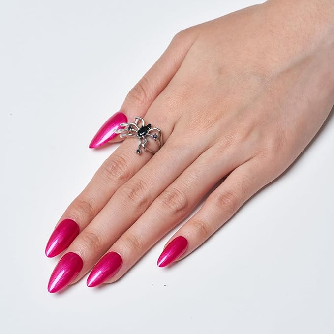GLAMERMAID Hot Pink Press on Nails Medium Almond, Handmade Pearl Pink Red Neutral Jelly Sofy Gel Glue on Nail Stiletto, Glossy Fake Nails Short Oval，Reusable Acrylic Stick on False Nail Kits for Women
