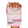 Glamnetic Press On Nails - Blueberry Icing Fake Nails | Short Almond Baby Blue French Tip Nails with a Glaze Finish | 15 Sizes - 30 Nail Kit with Glue