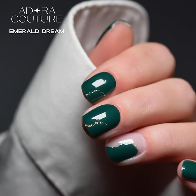 Semi-Cured Gel Nail Strips - 20 Salon-Quality Gel Sticker with UV Light Required, Long Lasting, Easy Application & Removal, Includes Prep Pad, Nail File, Wooden Stick (Green Dream)