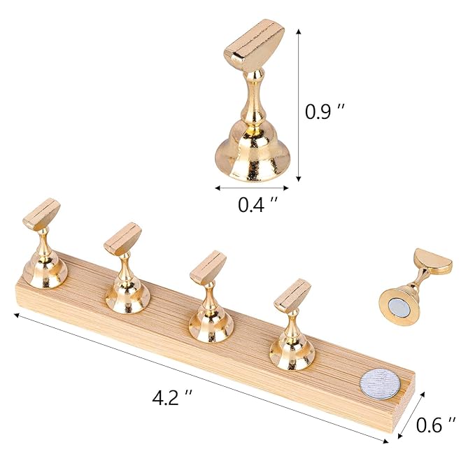Tbestmax 4 Sets Nail Stand for Press on Magnetic Nail Tip Holder Nails Art Display Stand Wood Fake Nail Holder